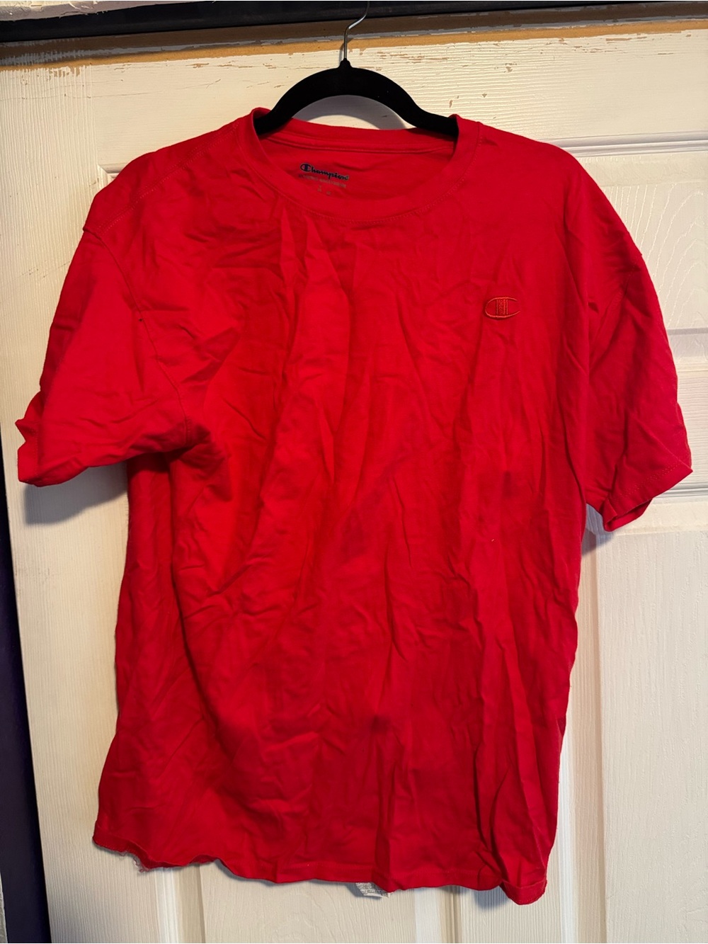 Champion Red Short Sleeve Crewneck T-Shirt with Chest C Logo